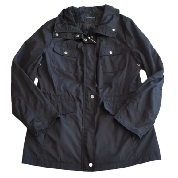 Calvin Klein Womens Full Zip Coat Jacket Mock Neck Long Sleeves Black Size M - Picture 1 of 8